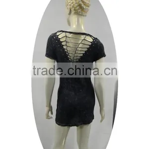 Back Pieced Stone Washed Long T-shirt thumbnail-1