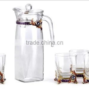 Vienna Style Glass Jug and Cup Glass Water Tea Juice Drinking Cup Set (4goblet/cups+1 Jug) thumbnail-1
