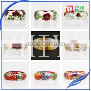 ZHIYA 2016 Series Fashion Clear Resin Bangle Cloud Effect With Real Dried Yellow Chrysanthemum Flowers Gold Foil thumbnail-4