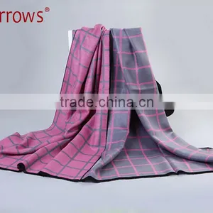 China Red Tartan Grid Plaid Shawl Pashmina Poncho Scarf for Ladies Girls Winter Late Autumn thumbnail-3