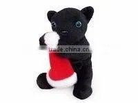 High Quality Factory Wholesale Realistic Christmas Plush Cradle Black Panther With Christmas Cap thumbnail-1