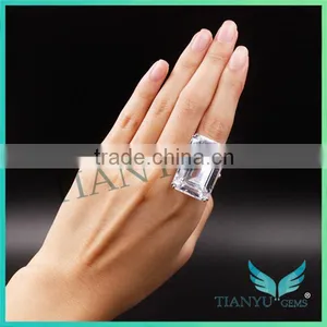 925 Sterling Silver Rectangle Emerald Cubic Zirconia Party Ring thumbnail-5