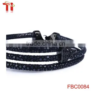 2016 3A Black Gemstone Charm Bracelet, Mens Jewelry Three-loop Wholesale Stingray Bracelet thumbnail-4