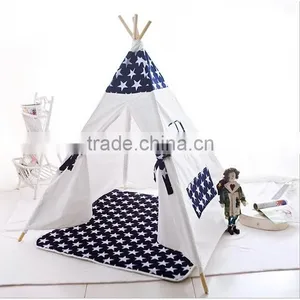 BSCI Aduit Black Striped Canvas Material Wooden Pole Children Kids Play Tepee Tent thumbnail-1