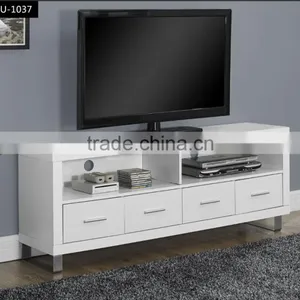 White Finish With 4 Drawers Utility Solid Wood LED TV Stand thumbnail-1