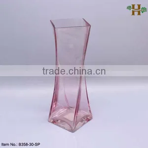Hebei Factory Square Flower Vase Colored Glass Decorative Vase thumbnail-4