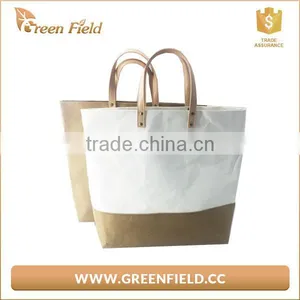 White and Brown Kraft Paper Tote Bag Handbag Washable Shoulder Bag thumbnail-4