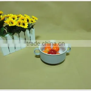 Wholesale Stocked Round With Two Handle Ceramic Soup Bowl thumbnail-2