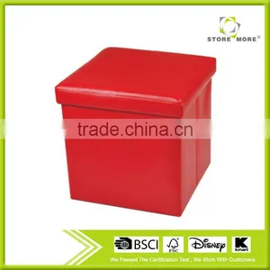 Red Faux Leather Storage Ottoman Cube Portable Foot Rest Stool thumbnail-1