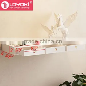 New Design MDF Wood Organizer Wall Decoration Floating Wall Mounted Multipurpose Floating Shelf With 3 Drawers thumbnail-5