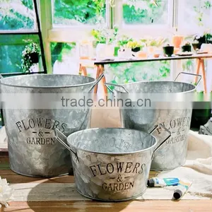 Set of 3 Indoor or Outdoor Decorative Colorful Antique Galvanized Metal Flower Pot thumbnail-1