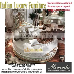 Momoda New Classical Italian Style Round Bed, Solid Wood Antique Hand Carved Round Bed, Luxury Palace Gold Leaf Round Bed thumbnail-1