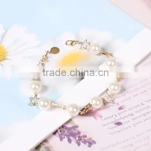Gold Star Pearl Linked Bracelet Gold Chain Bracelet Elegant Dainty Bracelet thumbnail-3
