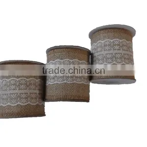 3''*3Y Natural Burlap Ribbon With Lace on Spool thumbnail-1