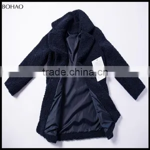 2015 Winter Fashion Blue French Terry Wool Fabric Coat thumbnail-4
