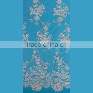 Guangzhou African Lace Embroidery Pearls Sequin Beaded Lace Fabric With Rhinestone thumbnail-1