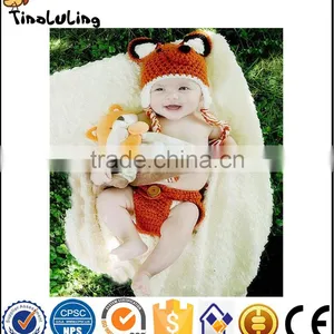 Fashion Animal Crochet Beanies Baby Hat Fox Costume Set Newborn Photography Props Infant Handmade Hat and Diaper Cover Set thumbnail-1