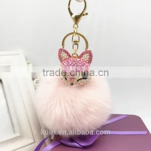 Fahsion Fox Head Faux Fur Keychain HandBag Rhinestone Pendant Charm Soft Car Key Ring 4 Colors Fmq-11 thumbnail-2