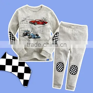 S15520A Baby Pure Color Sleepwear Kids Long Sleeve Cotton Pajamas thumbnail-1