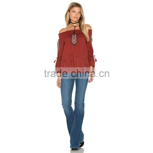 Ladies Off Shoulder Princess Fashion Cutting Blouse Design thumbnail-4