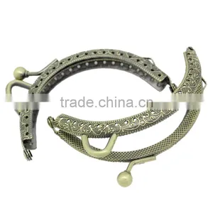 Metal Frame Kiss Clasp Arch For Purse Bag Antique Bronze Ball Flower Pattern Carved 8.5x5.5cm(Open:10x8.5cm),3pc,Bulk thumbnail-1