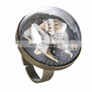 Fashion Vintage Style Antique Copper Ring Couch Black Mini Sand Ring Dome Dangle Adjustable Ring thumbnail-1