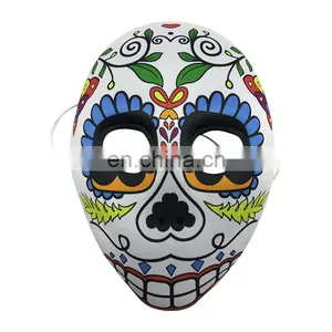 White EVA Mask Covered With Fabric With Green Leaf Decoration for Halloween, Carnival and Party thumbnail-1