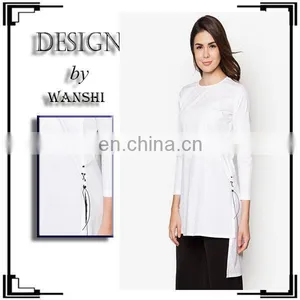 New Arrival Side Slit Tunic With Leather Cord Fashion Long Sleeve Muslim Top thumbnail-1