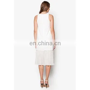 Fashion Ladies Clothes Latest Design Pleat Hem Sleeveless White Women Dress thumbnail-4