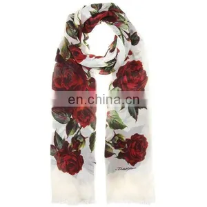 Rose Printed Cotton Custom Scarves thumbnail-1