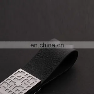 High Quality Promotional Zinc Alloy Laser Logo Black Leather Metal Car Keychain thumbnail-4