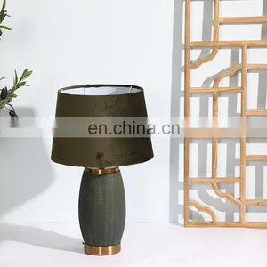 Reliable Quality Home Decorative Vintage Dark Green Porcelain Night Table Light With Flannelette Lampshade thumbnail-1