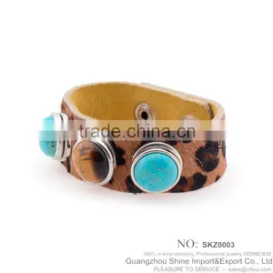 Fashion Leather Snap Button Leather Mens Bracelet Wholesale SKZ003 thumbnail-1