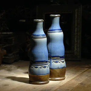 Mediterranean Blue Retro Countryside Modern Simple Ceramic Flower Vase For Living Room Decor thumbnail-3