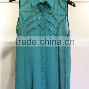 Gold Stamp Chiffon Top With Sequin for Women thumbnail-1