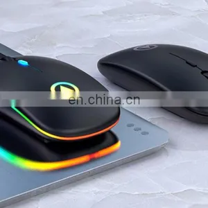 Drop Shipping Ultra-Thin Mini A2 Wireless Mouse Silent Mute Rechargeable LED Colorful Lights Computer Mouse thumbnail-2