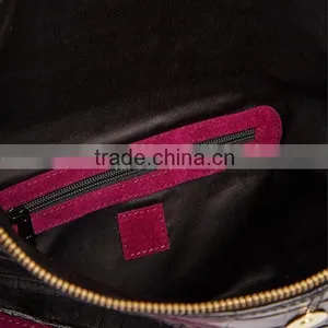 Fashion Foldover Marsala Burgundy Suede Clutch Bag With Crocodile Pattern Flap thumbnail-3