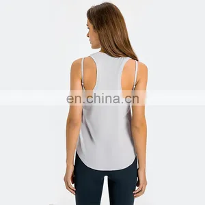 New Wholesale Fashion Sweat-wicking Loose Style Blank Sexy Women Sport Gym Yoga Tank Top Casual Wear Blouse thumbnail-1