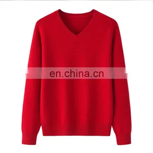 Women's Casual Winter V-Neck Pullover 100% Pure Cashmere Thick Sweater With OEM Service thumbnail-1