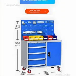 Adjustable Shelf Tool Cart for CNC Holders — Red ABS Trays, Locking Drawers, Designed for Multi-Machine Workstations thumbnail-5