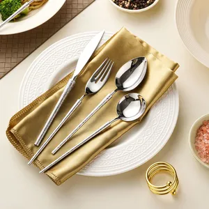 Ins Vintage Mirror 304 Stainless Steel Bark Texture Knife, Fork, Spoon, Western Food Spoon, Steak Knife, Fork, Dessert Spoon thumbnail-1