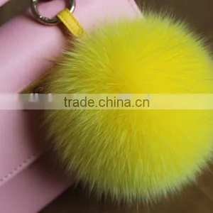 High Grade Personalized Real Racoon Fox Fur Pom Pom Metal Keychains thumbnail-4