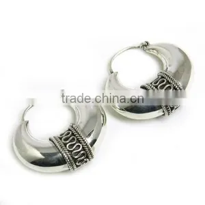 Handcrafted !! Oxidized Plain Silver 925 Sterling Silver Earring thumbnail-1