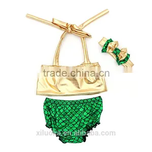 2-6 Years Old Girls Swim Suit Gold Green Mermaid Tail Swim thumbnail-2