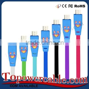 Super Speed Led Light Up Smiley Face Micro Usb Cable Flat For Samsung S7 thumbnail-1