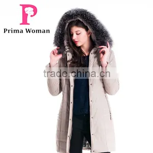 Winter Women Leather Medium Length Slim Fit Coat With Brown Fox Hat Overcoat thumbnail-5