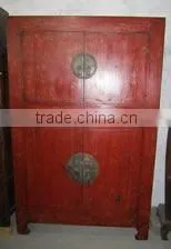 Antique Chinese Red Wedding Four Door Wooden Wardrobe / Cabinet thumbnail-1