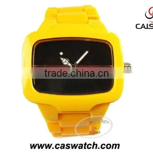 Wide Yellow Plastic Watch With Square Case thumbnail-1