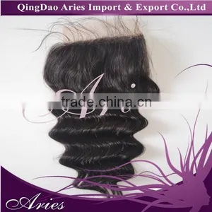 Deep Wave 4''x3.5'' (H/L) QWB Top Grade Brazilian Virgin Hair Top Closure Slightly Bleached Knots Lace Closure thumbnail-3