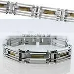 Stainless Steel Bracelet With Layered Links and Gold Accents thumbnail-1